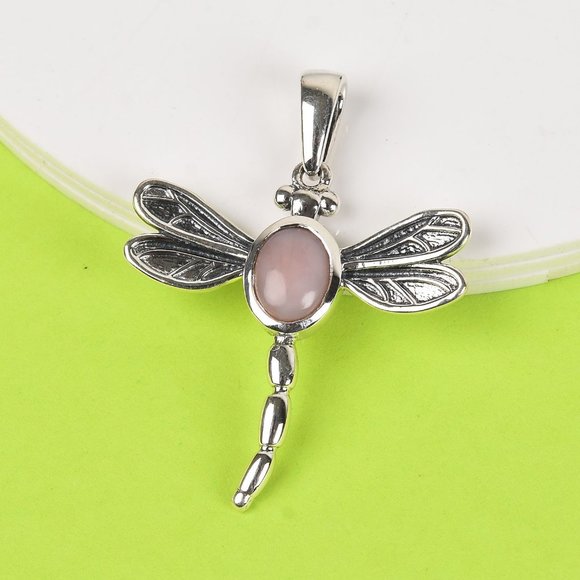 Pink Opal Dragonfly Pendant in Sterling Silver - Picture 5 of 5